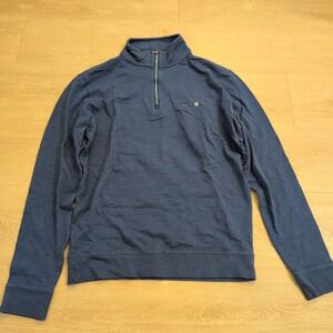 Johnnie-O Keane Mens Small Navy Blue Quarter Zip Slub Knit Pullover Pocket Shirt